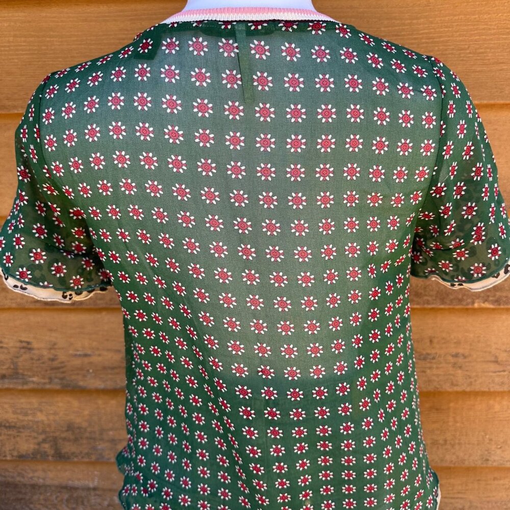 Scotch & Soda The Peaks Green Floral Napoleon Collar Blouse Shirt Size XS - Picture 7 of 8